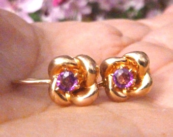 10K Gold with Amethysts Screw Back Earrings