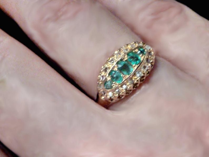 18K Emerald and Diamond Victorian Boat Ring bild 4