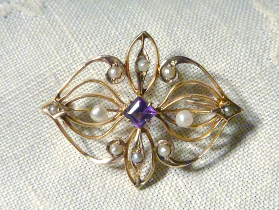 Victorian Ten Pearls & Amethyst Brooch - image 6