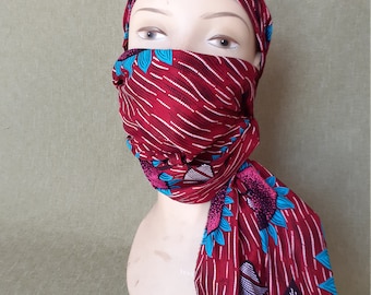 Ready to ship Red ankara scarf/red ankara head wrap/red and blue head wrap/red and blue scarf/100% cotton red and blue scarf/red head wrap