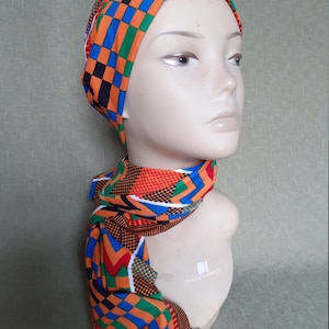 Kente head wrap/black, red, blue and green head wrap/kente scarf/black, ghana kente head wrap/African scarf/african head wrap