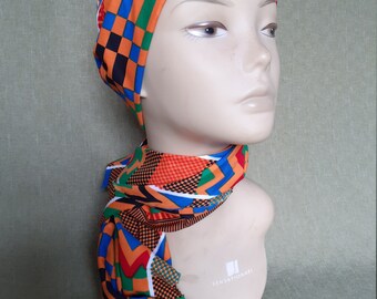 Kente head wrap/black, red, blue and green head wrap/kente scarf/black, ghana kente head wrap/African scarf/african head wrap