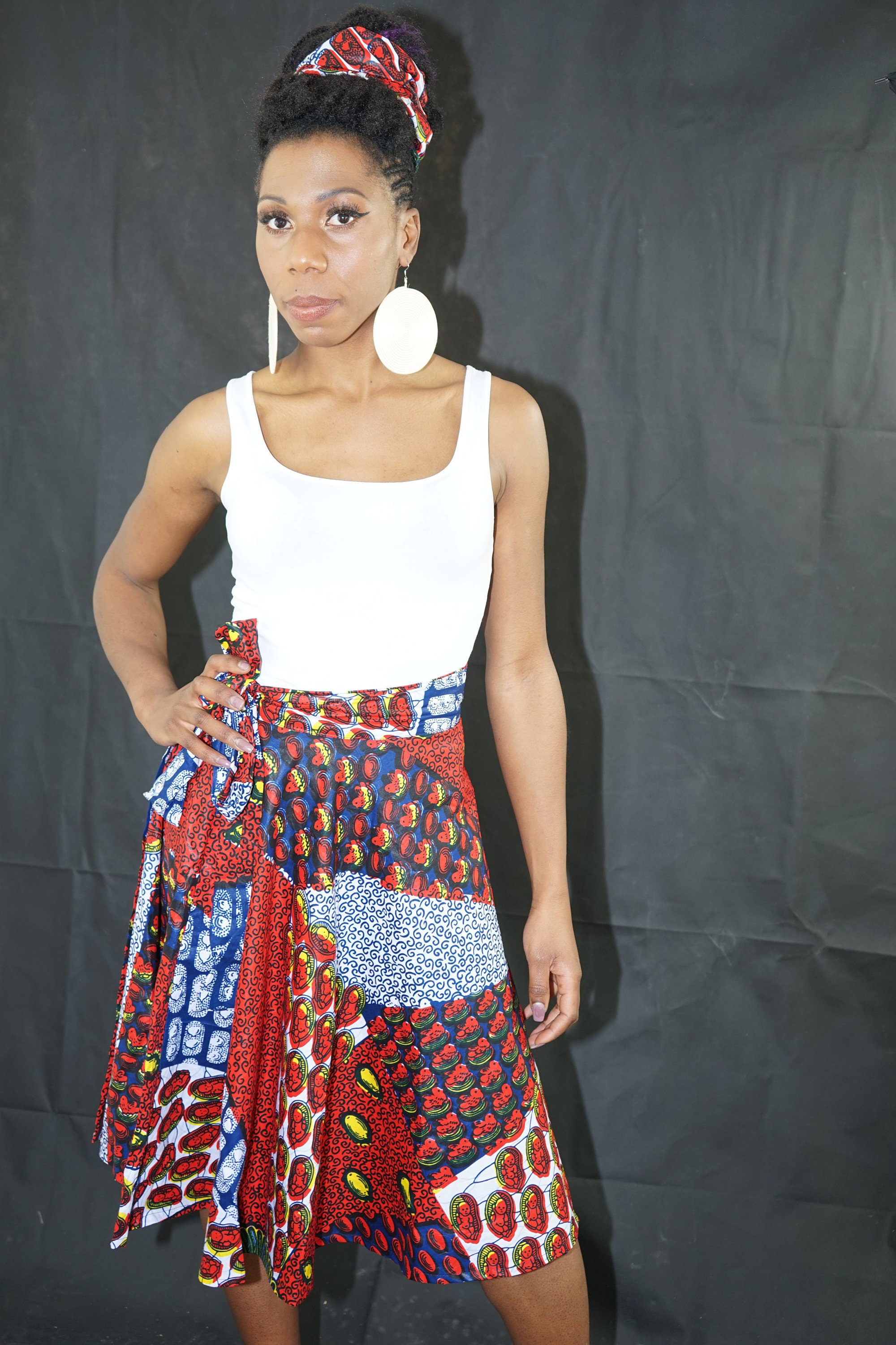 Short Midi Ankara African Wrap Skirt Red Blue 100% Cotton Wrap - Etsy UK
