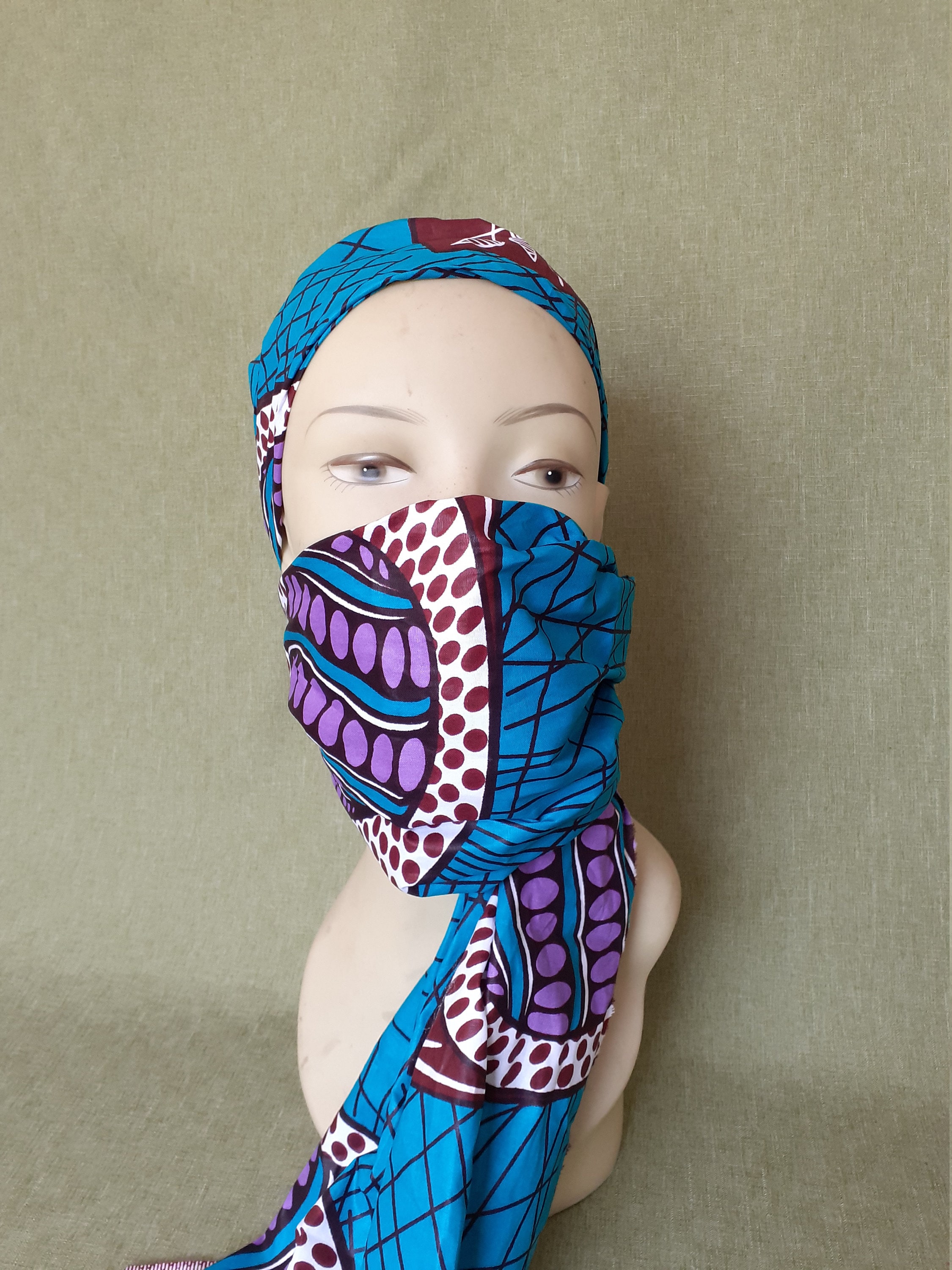 Blue ankara scarf/ blue scarf/blue ankara head wrap/blue and white head wrap/blue and red scarf/blue red and white scarf