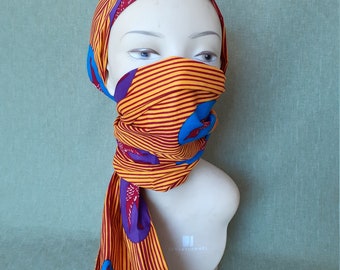 Orange ankara scarf/ Orange scarf/Orange ankara head wrap/orange and blue head wrap/orange,blue and red scarf/yellow and red scarf