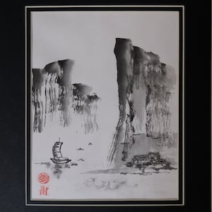 Sumi-e Japanese Ink Painting -- Sailing