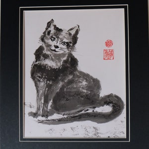 Pintura a tinta japonesa Sumi-e - Kitty responsável