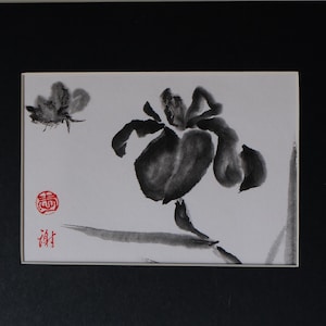Sumi-e Japanese Ink Painting -- Iris