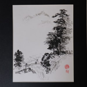 Sumi-e Japanese Ink Painting -- Gone Fishing