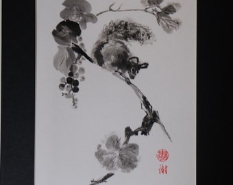 Sumi-e Japanese Ink Painting -- Playful Squirel