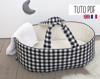 Sewing pattern for a bassinet for a 20, 30, 34 or 36 cm doll