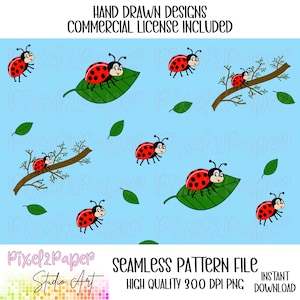Cute Ladybird Seamless Pattern PNG|Digital Download|Personal/Commercial Use|Sublimation|Prints|Tumblers|Summer Designs|Ladybug digital paper