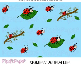 Cute Ladybird Seamless Pattern PNG|Digital Download|Personal/Commercial Use|Sublimation|Prints|Tumblers|Summer Designs|Ladybug digital paper