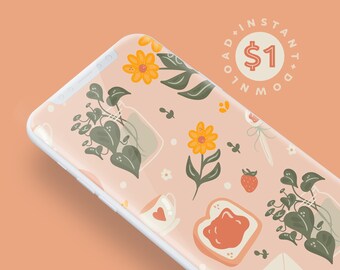 Sunflower Pattern Phone & Tablet Wallpaper // Download digitale istantaneo