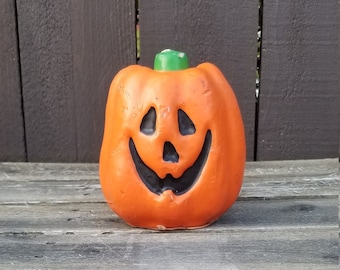 Vintage Suni Halloween Pumpkin Candle: Funny Face Jack O'lantern, 1970s Novelty