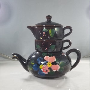 Vintage Japanese Redware Tea Set: Mid-Century Handpainted Tea for One