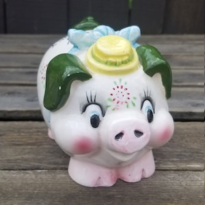 Vintage Handpainted Ceramic Piggy Bank: 1960s Kitsch Made in Japan