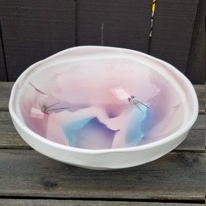 Vintage Judith Stiles ceramic bowl, studio art pottery bowl, handmade abstract design, 1980s pastel colors southwest style, artist signed