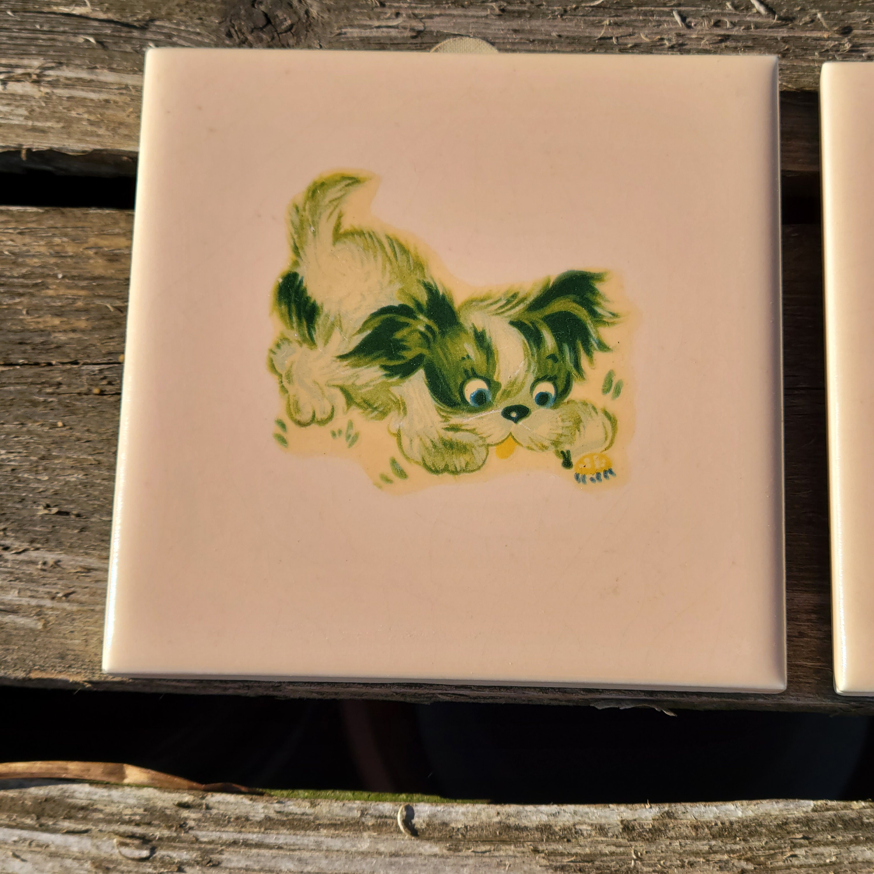 Vintage Ceramic Nursery Wall Tiles Set of 2 Puppy and Kitty Etsy