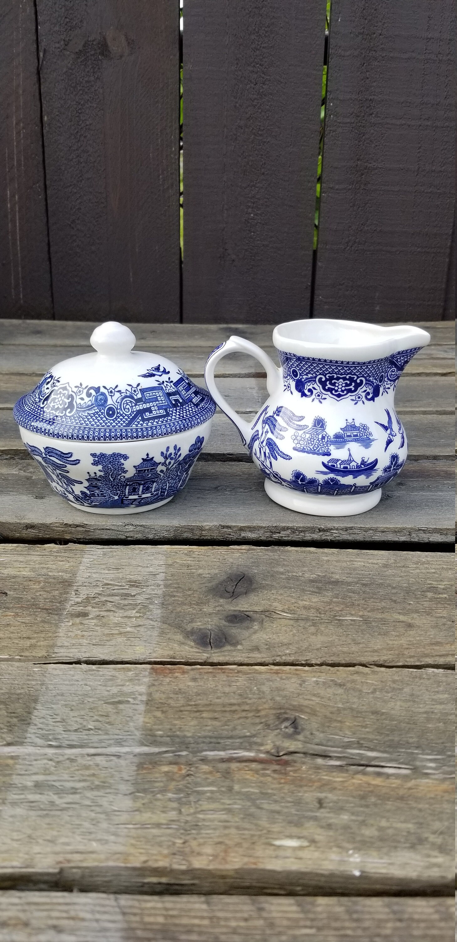 Vintage Churchill Blue Willow creamer & sugar set china blue Etsy