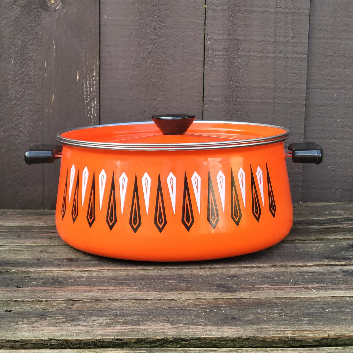 Vintage MCM Orange Enamelware Pot Unbranded Cookware Black Etsy