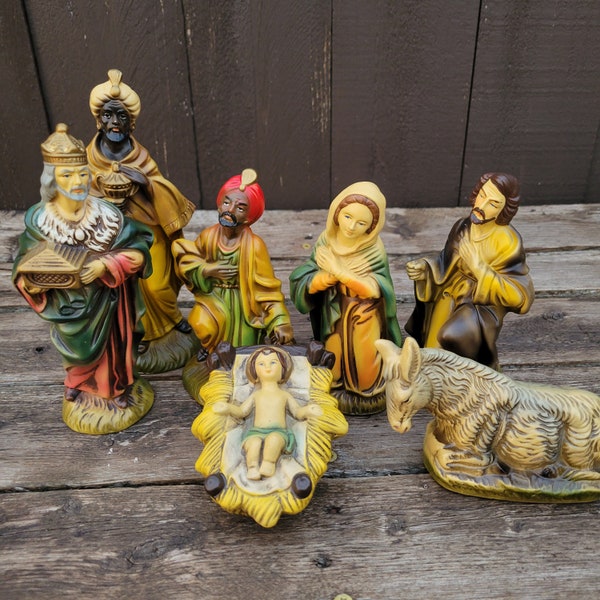 Vintage Lee Wards Paper Mache' Composite Nativity Scene, Set of 7, Made in Japan, Christian Christmas Story, Birth of Jesus, Keepsake