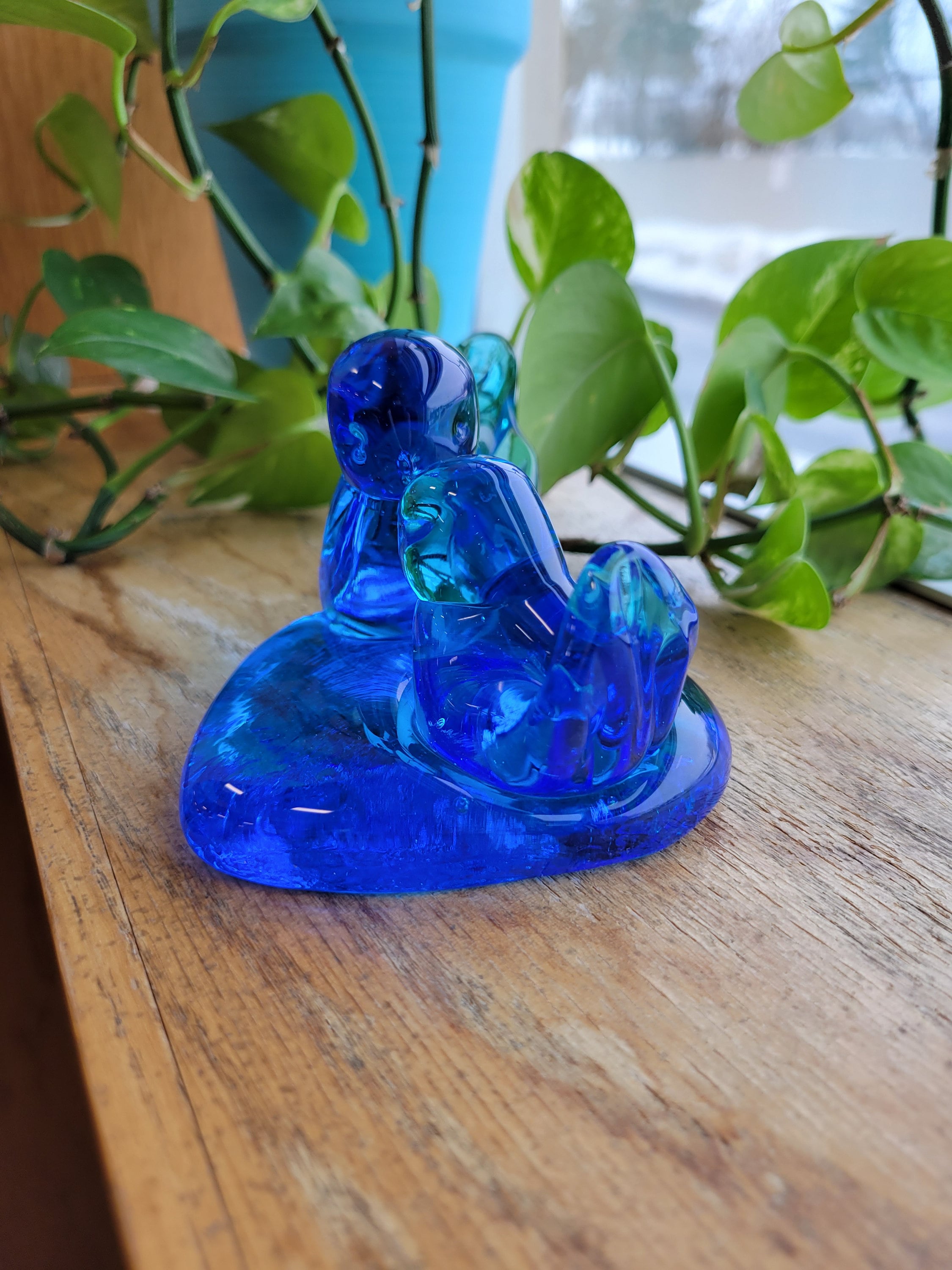 Vintage Art Glass Double Bluebird of Happiness - Leo Ward Signed