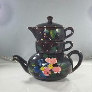 Vintage Japanese Redware Tea Set: Mid-Century Handpainted Tea for One