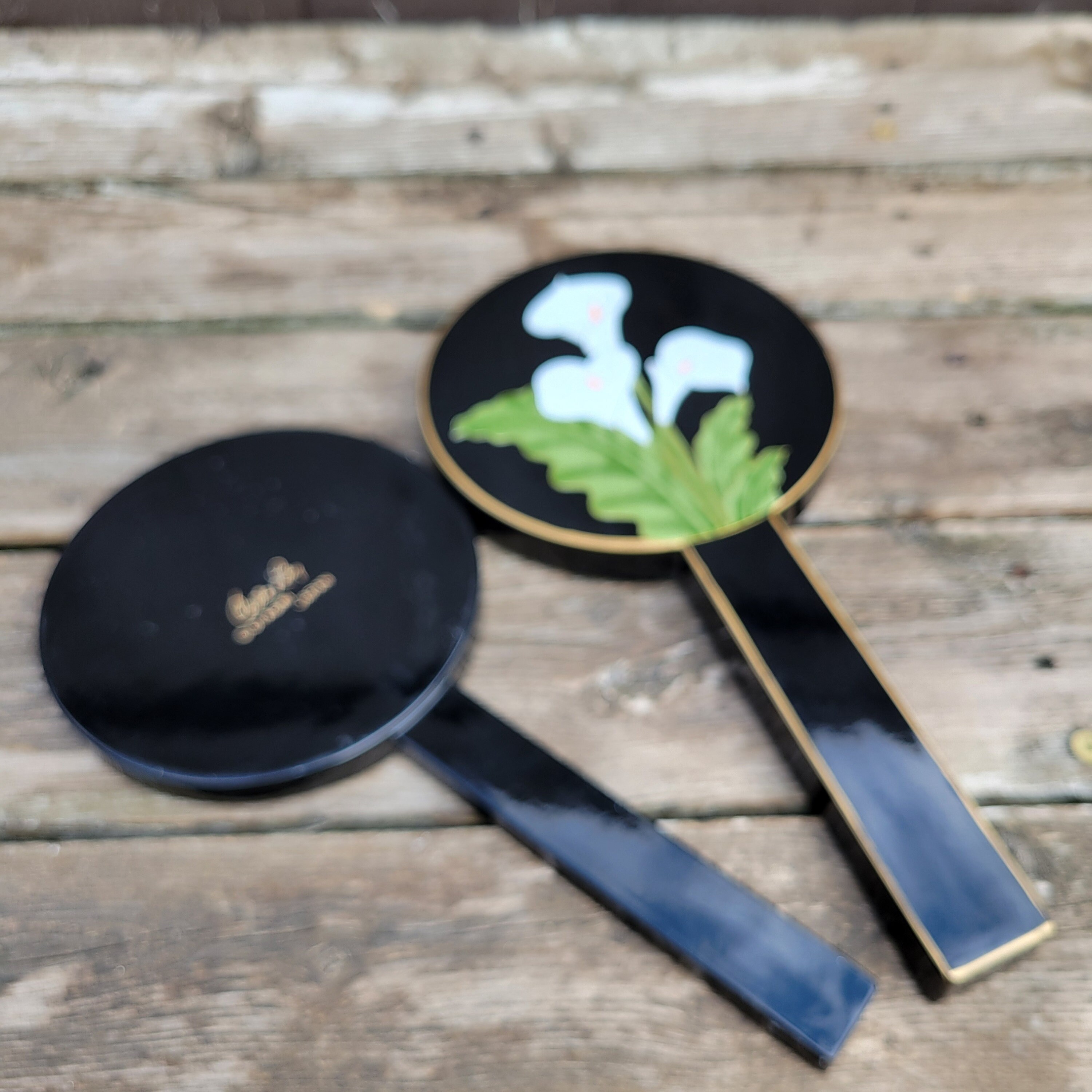 Vintage Otagiri Calla Lily Hand Mirrors: Black Lacquer Nesting Set - Etsy