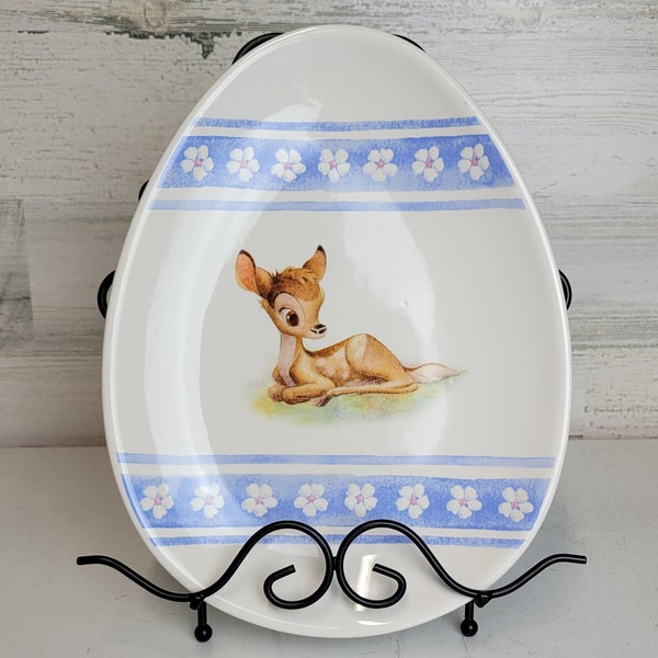 Vintage Disney Store "Bambi" Easter Egg Ceramic Platter, Oval Collector Plate, White and Blue Easter Serveware, Bambi Collectible, Disneyana