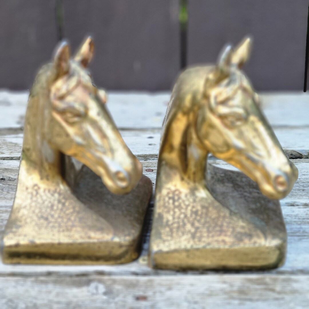 Vintage Philadelphia Mfg Co Bronze Horsehead Bookends, Made in USA