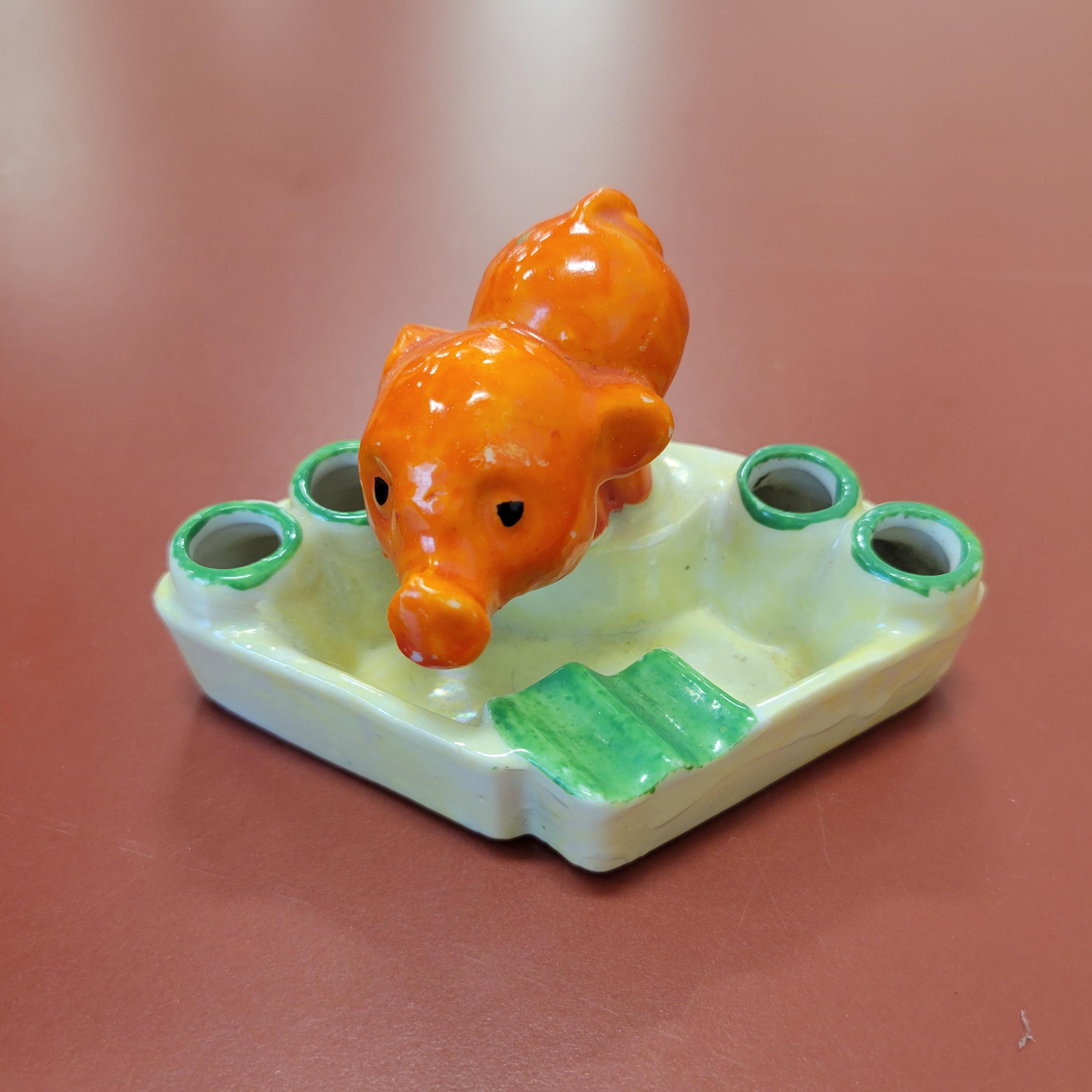 Vintage Lustreware Pig Ashtray: Orange & Green Novelty Decor, Made in ...