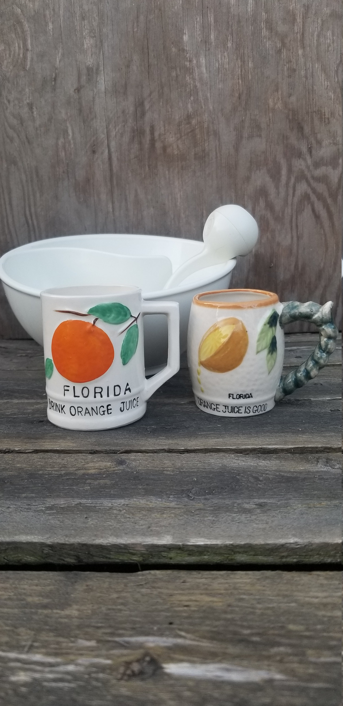 Vintage ceramic Orange juice cups set of 2 mismatched OJ Etsy