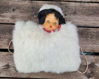 Vintage 1950s Rabbit Fur Doll Muff: Child's Handwarmer