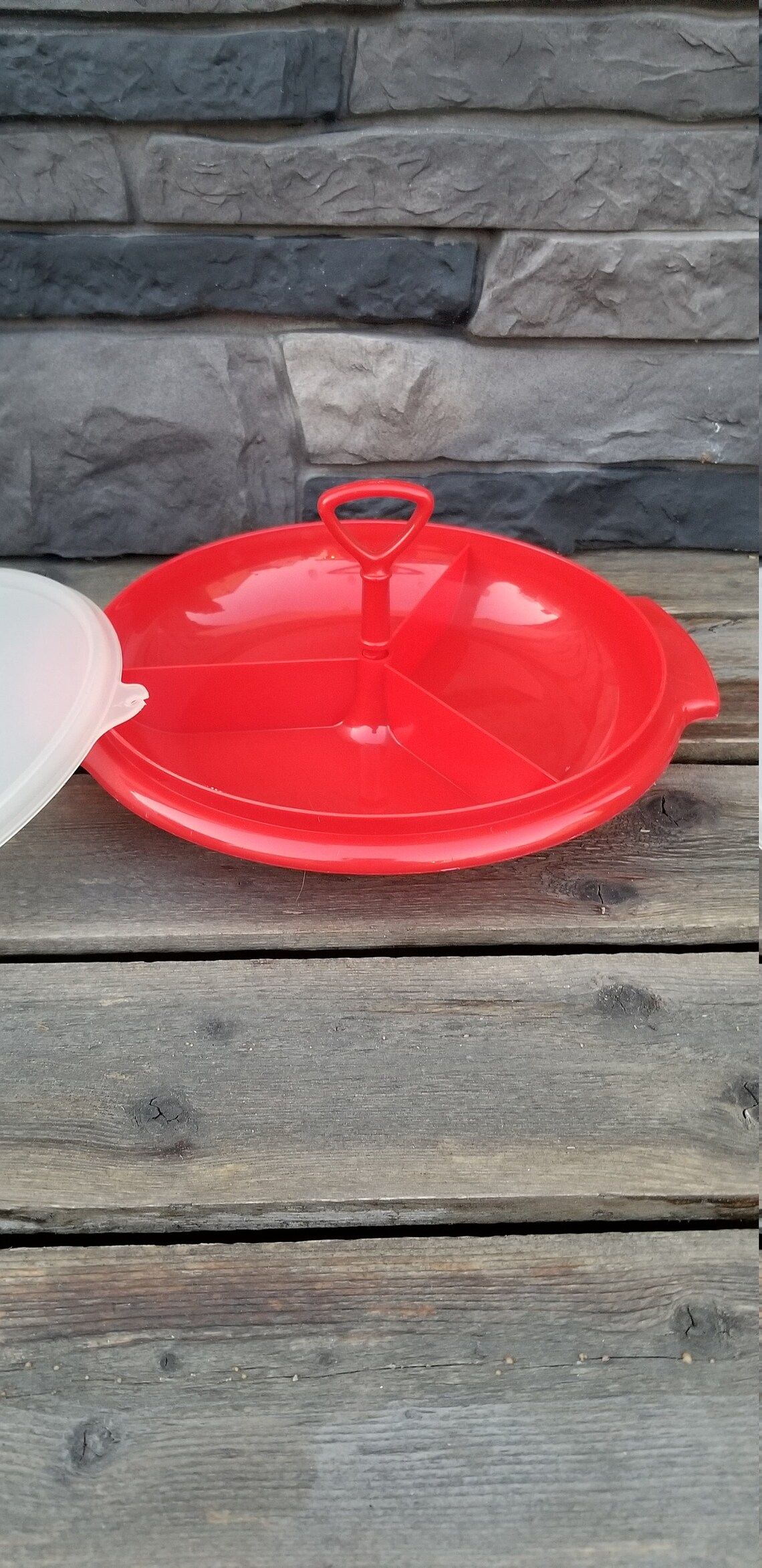 Tupperware divided serving tray with lid & removable handle 3 Etsy