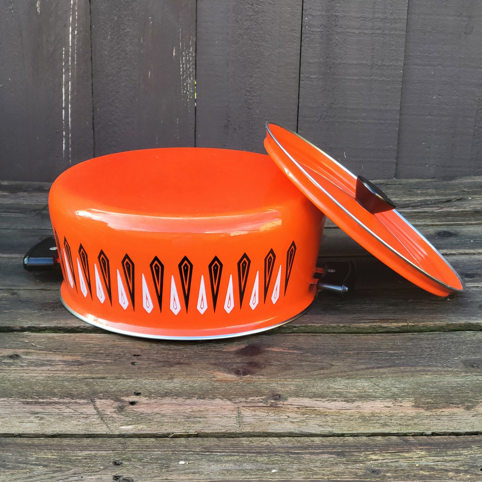 Vintage MCM Orange Enamelware Pot Unbranded Cookware Black Etsy