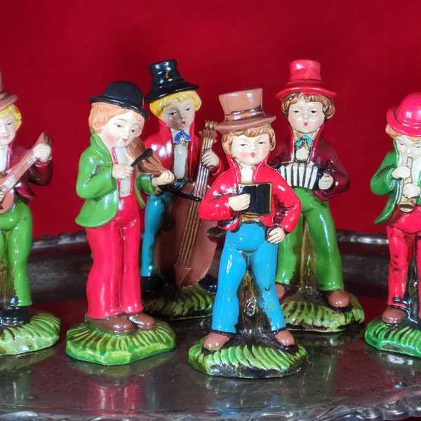 Vintage RB Victorian Street Band Muscians, Set of 6, Charles Dickens Style, Made in Japan, Midcentury Christmas Decor,Composite Figurines