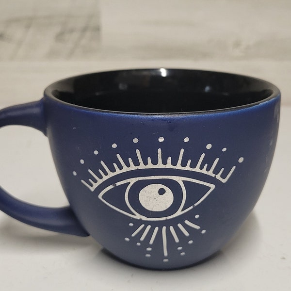 Third Eye XL Ceramic Mug by Stay Wild Moon Child,Navy Blue and Silver,Morning Coffee or Evening Tea Cup, Cultural Symbolism, Spiritual, Boho