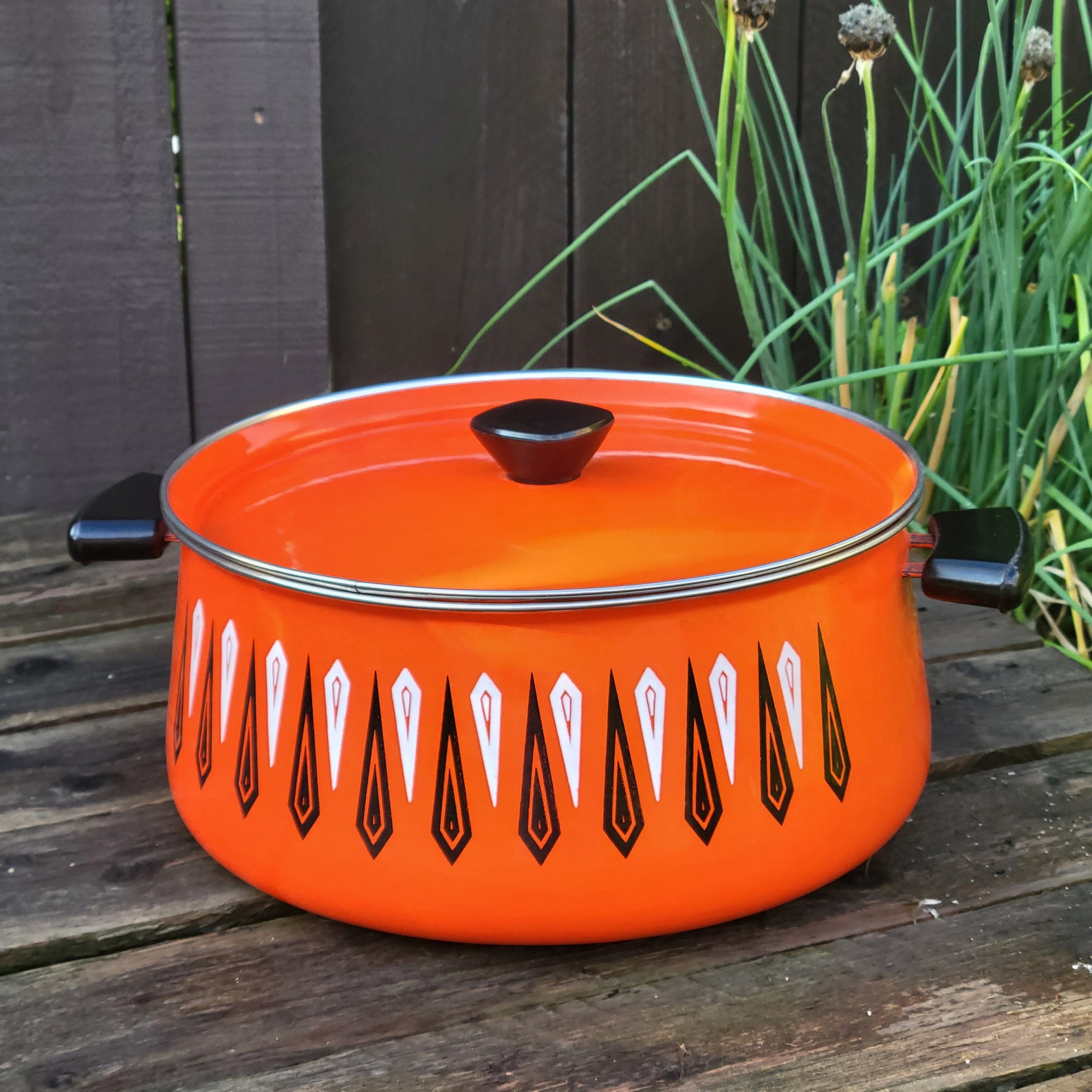 Vintage MCM Orange Enamelware Pot Unbranded Cookware Black Etsy
