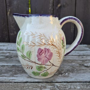 Vintage Blue Ridge Pottery Virginia Jug, "Party Goer" Pattern, Made in USA by Southern Potteries Inc, Handpainted Floral Folkart Pitcher