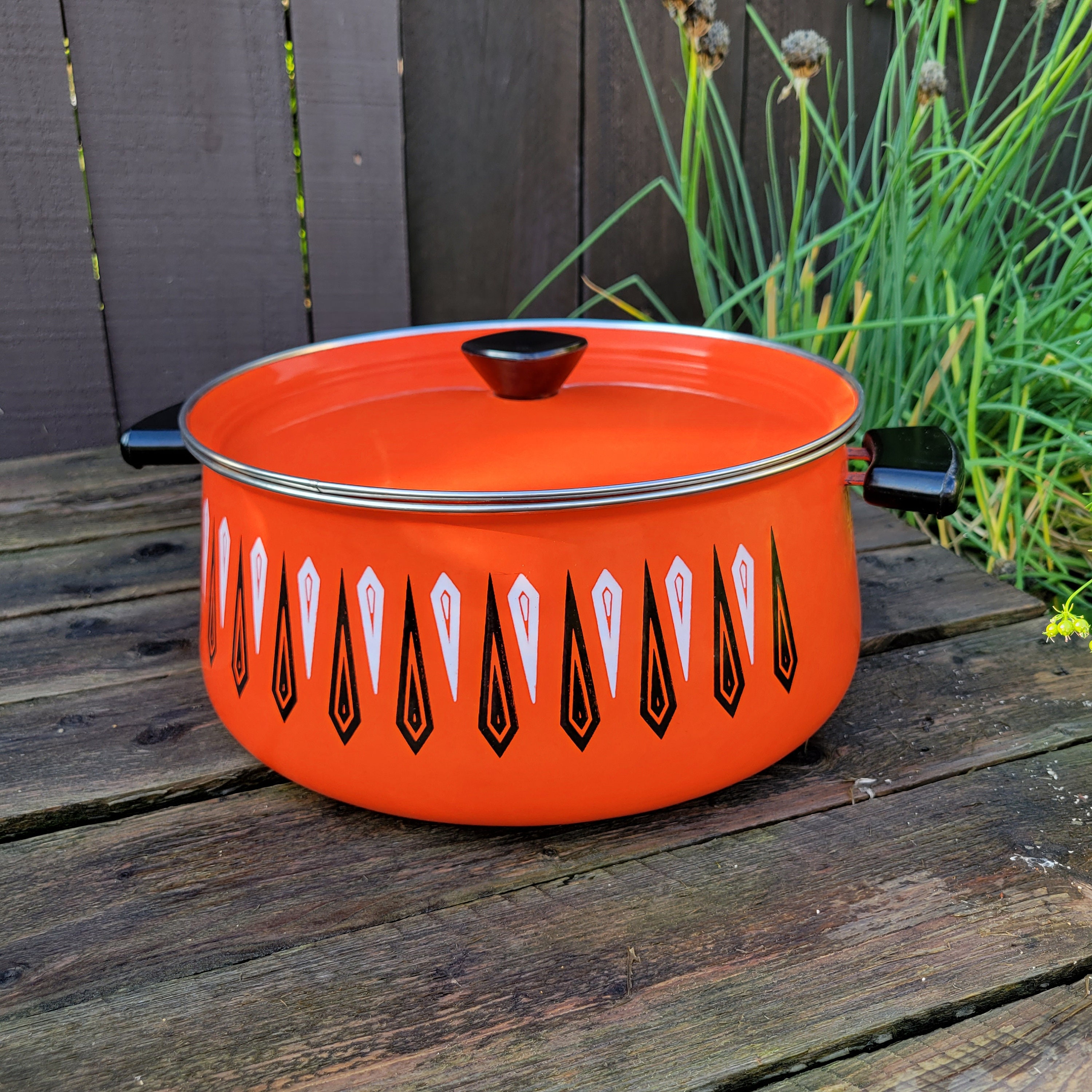 Vintage MCM Orange Enamelware Pot Unbranded Cookware Black Etsy