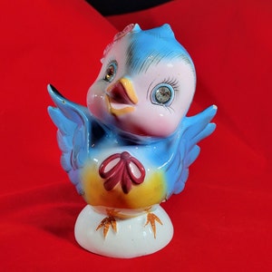 Vintage Geo Z Lefton Bluebird Bank, Ceramic Anthropomorphic Bird