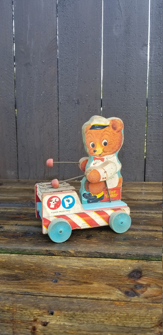 Vintage Fisher Price Tiny Teddy Pull Toy Xylophone Pull Toy