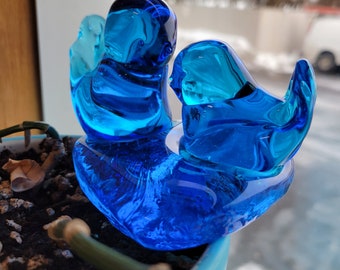 Vintage Art Glass Double Bluebird of Happiness - Leo Ward Signed