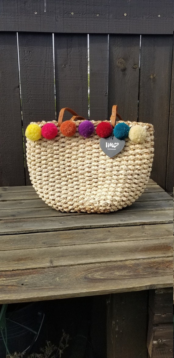 Oversized Straw Pom Pom bag, Mia french market bag