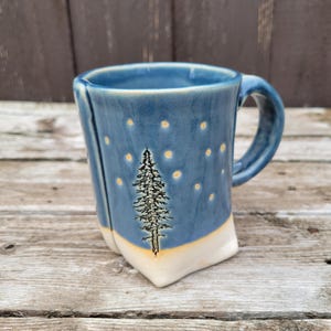 Handmade Stoneware Mug, &quot;Starry Night&quot; Northern Lights Design