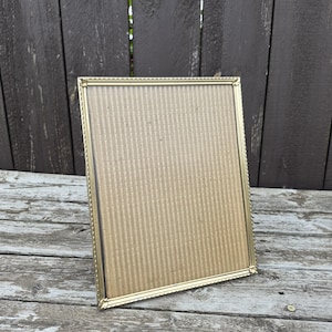 Vintage Goldtone Metal 8 x 10 Rectangular Picture Frame,  Ornate Textured Border and Corner Filigree, Glass Insert, Hollywood Regency