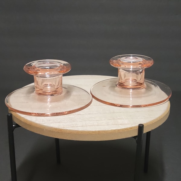 Vintage Pink Depression Glass Candlestick Holders, Set of 2, Simple Design in Rose Pink, Taper Holders, Diningroom Decor, Made in USA