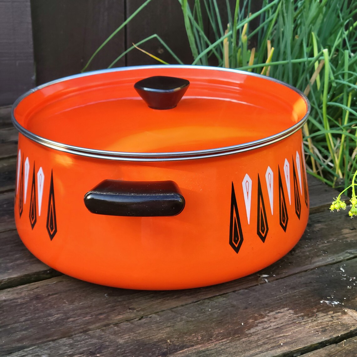 Vintage MCM Orange Enamelware Pot Unbranded Cookware Black Etsy