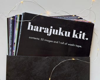 Harajuku Aesthetic Collage Kit – 50 Eco-Friendly Images + Washi Tape | A4 or 4x6 | Vision Board Wall Art | Limited Edition